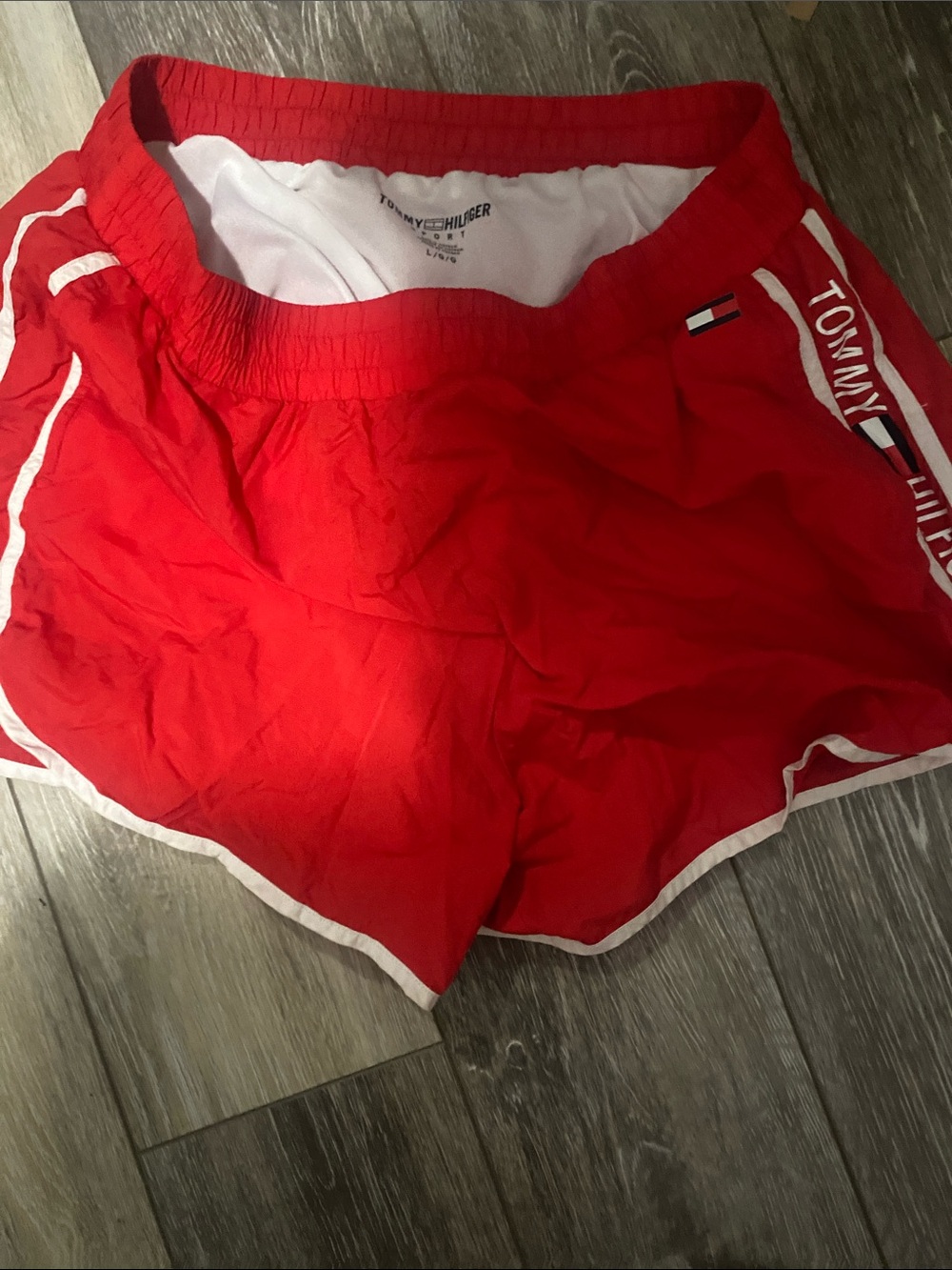 Tommy Hilfiger Red Women's Athletic Shorts with White Trim